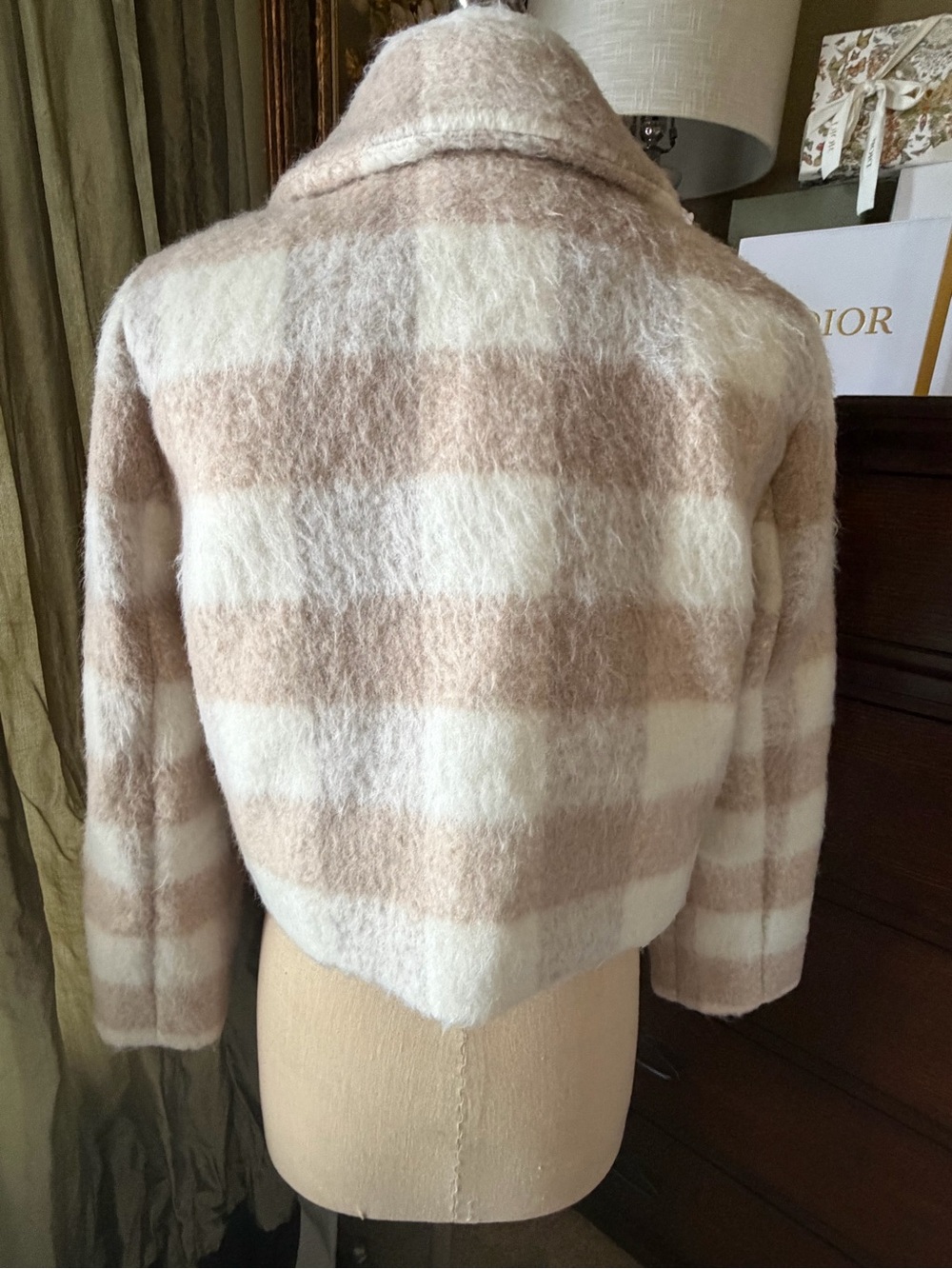 Banana Republic Cream & Tan Plaid Teddy Jacket - Picture 3 of 5